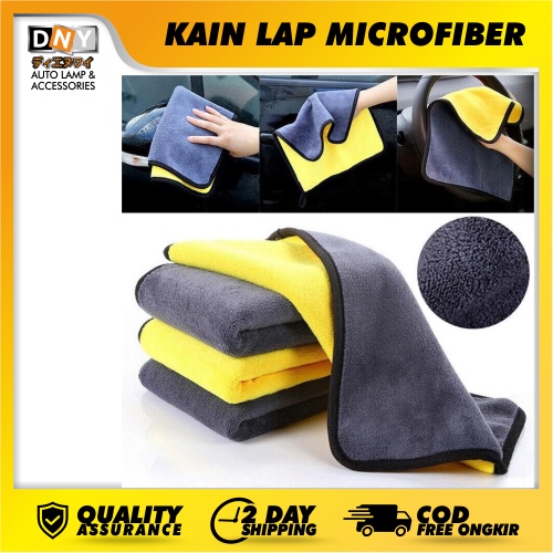 Kain Lap Microfiber Handuk Towel Premium Tebal - Kuning Abu 30 x 60 cm