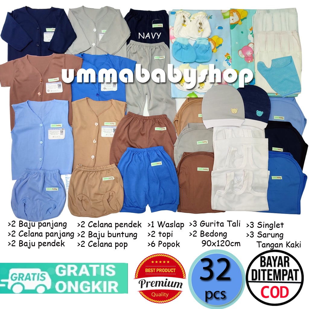 32 Pcs Paket Perlengkapan Bayi Baru Lahir Celana Baju Kado Setelan Anak Newborn Baby Gift Set Girl Boy Baju Bayi Perempuan Baju Bayi Laki Paket Hemat Baju Bayi Polos