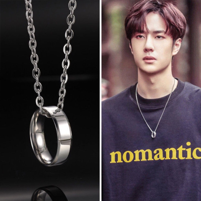 Kalung Baja Titanium Gaya Hip Hop Untuk Pria Dan Wanita Kalung Liontin Cincin Bulat