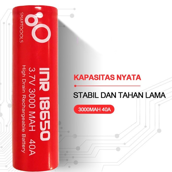 Smartoools Baterai IMR 18650 3.7V 3000 mAh Rechargeable Battery