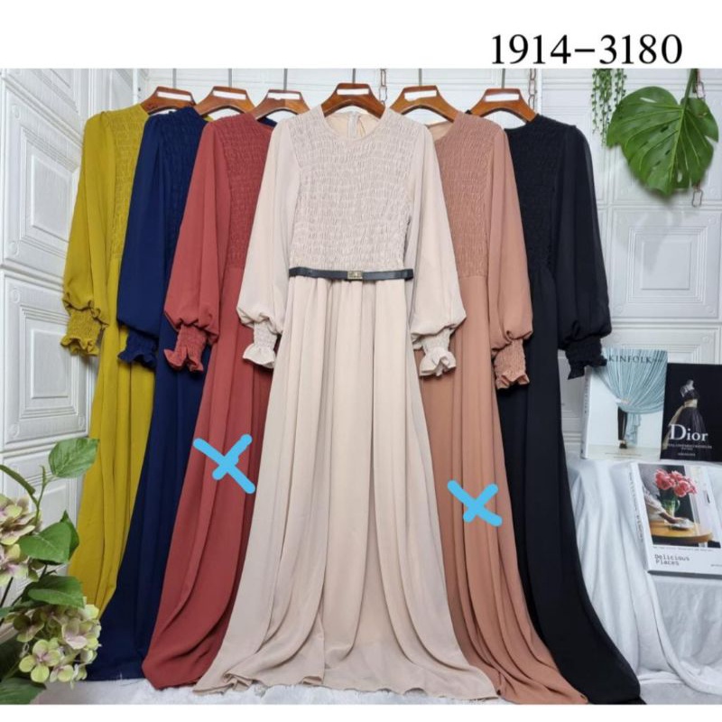 COCOYU Gamis Smok Dada Depan Belakang Tangan Balon Motif Polos Fit to XXL