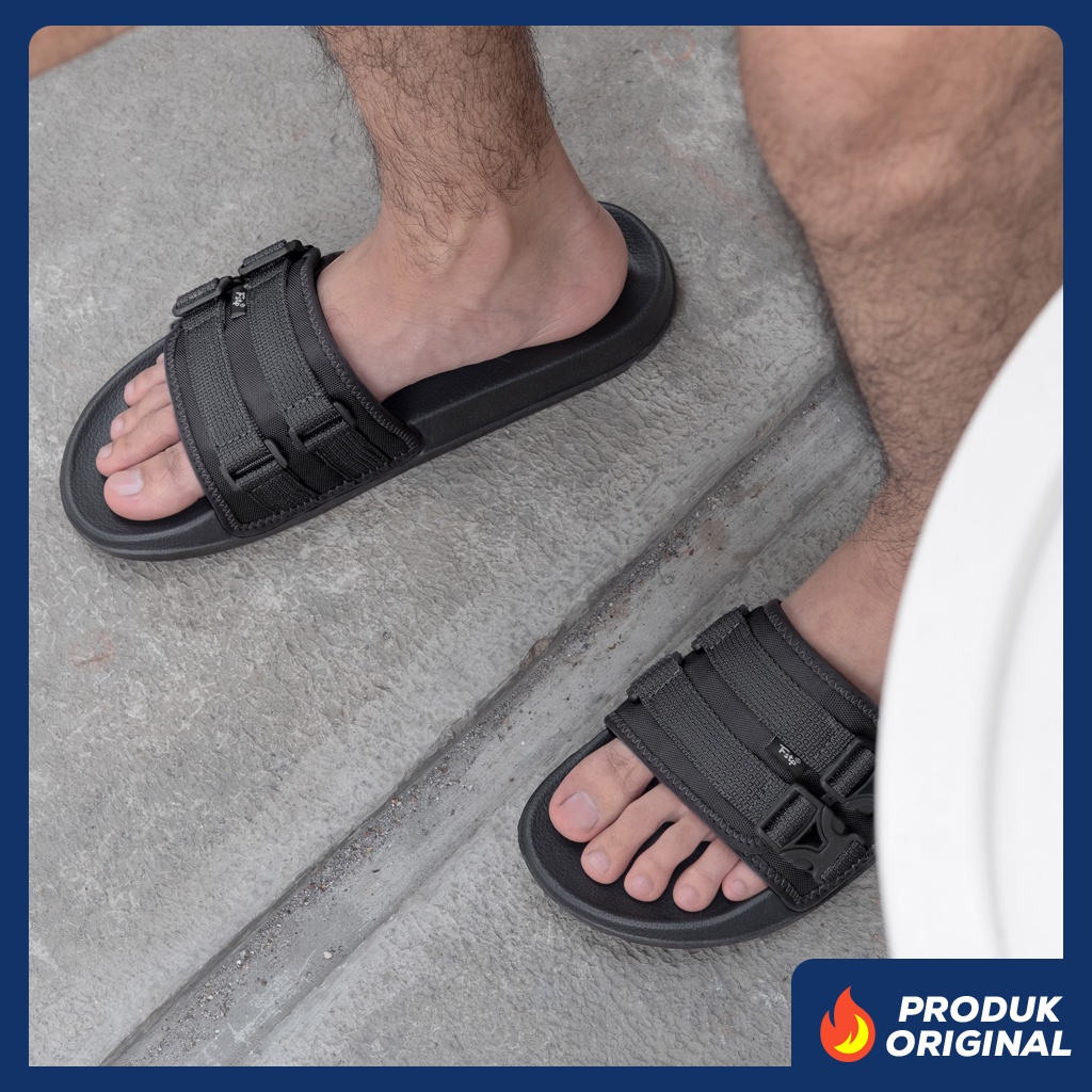 WOLV BLACK ORIGINAL x FOOTSTEP Sandal Casual Full Hitam Pria Sendal Slide Jalan Santai Harian Slippers Hangout Lebaran Selop Anti Slip Karet Premium Slip On Remaja Dewasa Flip Flop Kerja Formal Sport Footwear Big Size Jumbo Ukuran Besar 44 Keren Kekinian