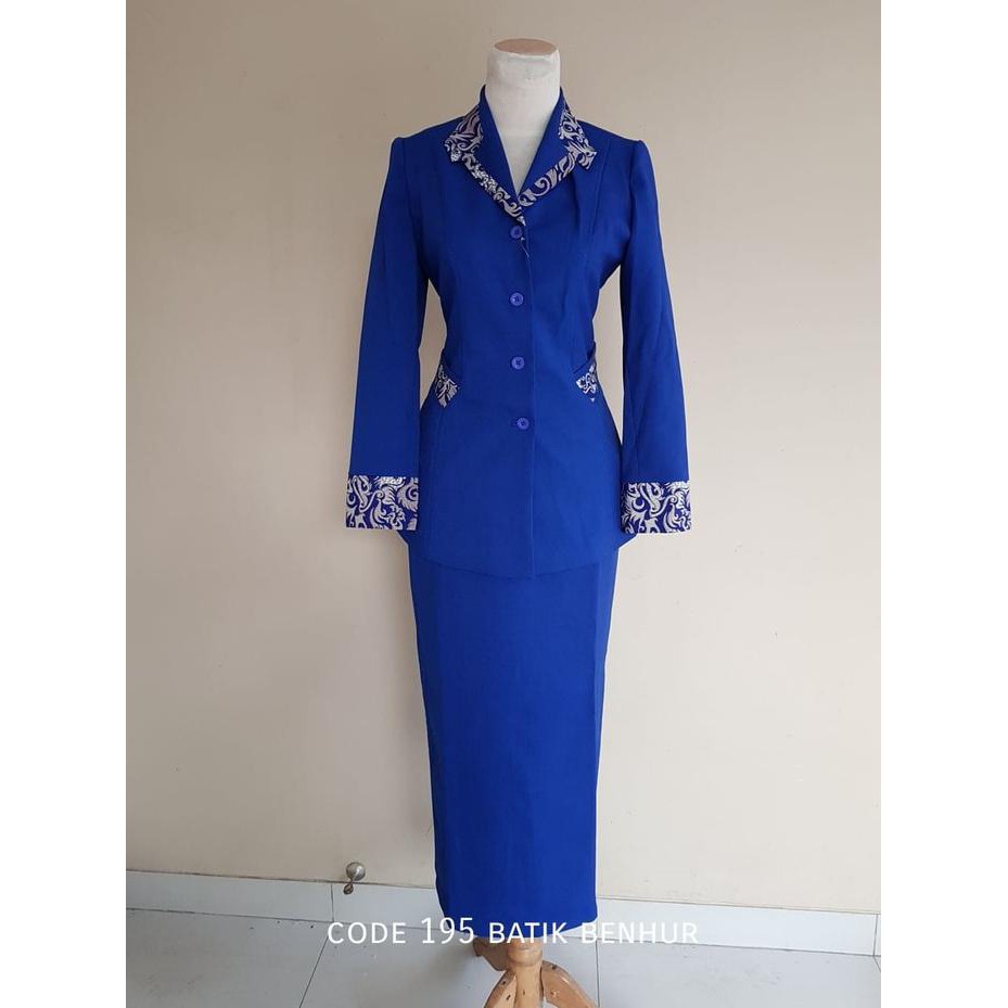 Setelan Baju Blazer/Blezer Wanita Batik Benhur Warna Biru Kode 195 Best Quality