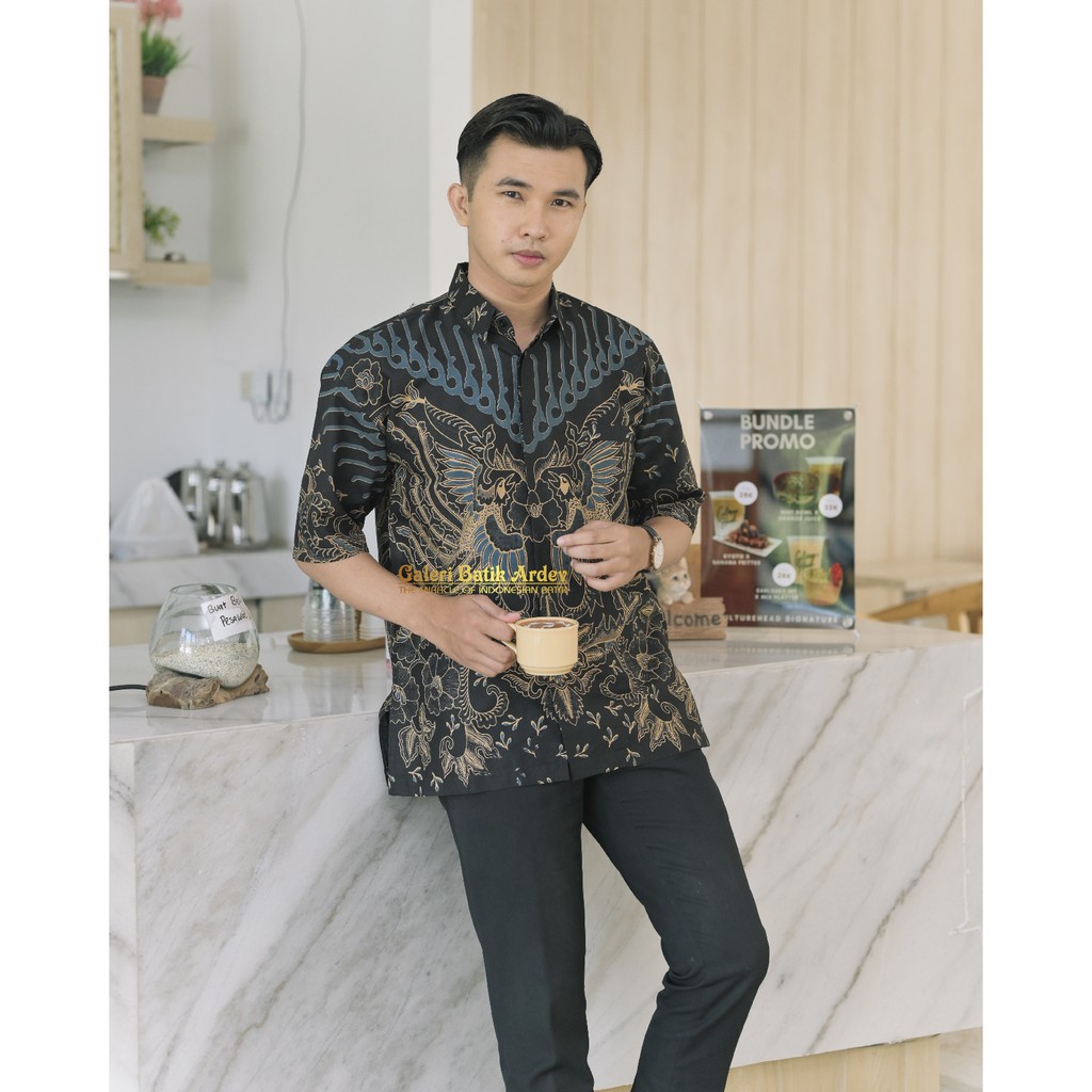 Fanji Biru Kemeja Batik Pria Lengan Pendek Atasan Batik Baju Batik Pria Batik Modern By Gba