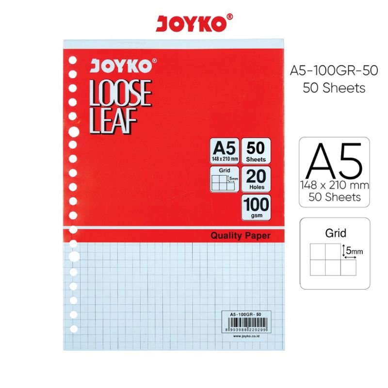 

LOOSE LEAF PAPER JOKYO A5 B5 GRID KOTAK KOTAK 50 SHEETS / KERTAS BINDER KOTAK KOTAK-KOTAK
