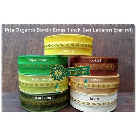 ( 1 Meter ) ORGANDY GOLD BORDER RIBBON - PITA ORGANDI ORGANZA BORDER EMAS EDISI LEBARAN IDUL FITRI HAPPY IDUL ADHA EID MUBARAK HIASAN KADO PARSEL PARCEL HAMPERS SNACK SOUVENIR