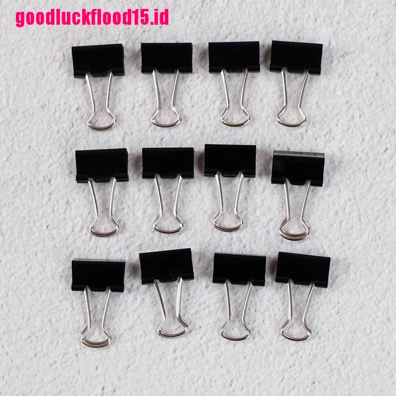 {LUCKID}12Pcs Black Metal Binder Clips File Paper Clip Photo Stationary Office Supplies