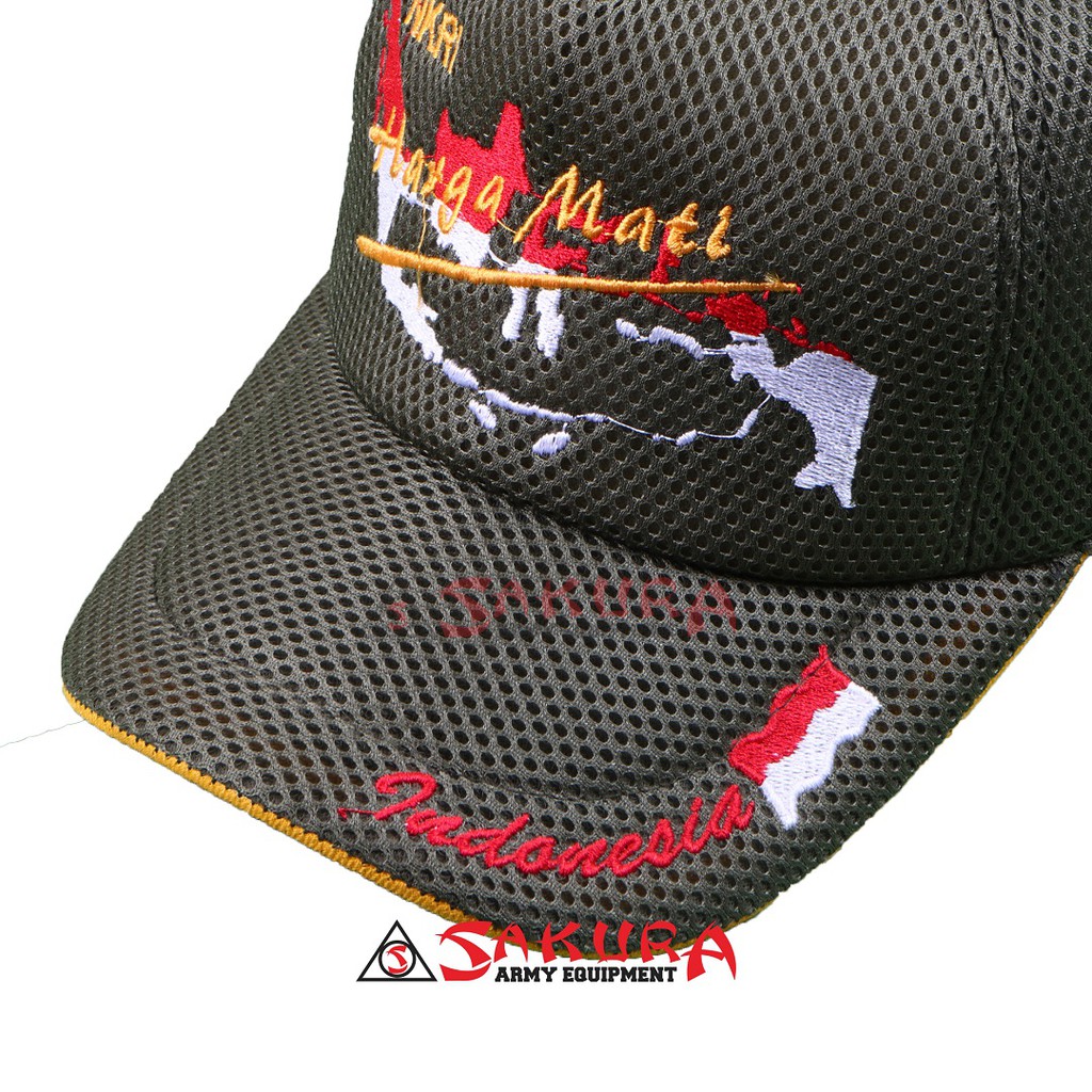 Topi Jaring NKRI Harga Mati Warna Hijau List Kuning