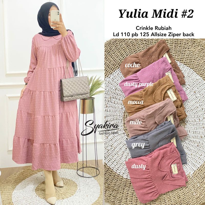 YULIA MIDI DRESS GAMIS BAHAN CRINCLE RUBIAH