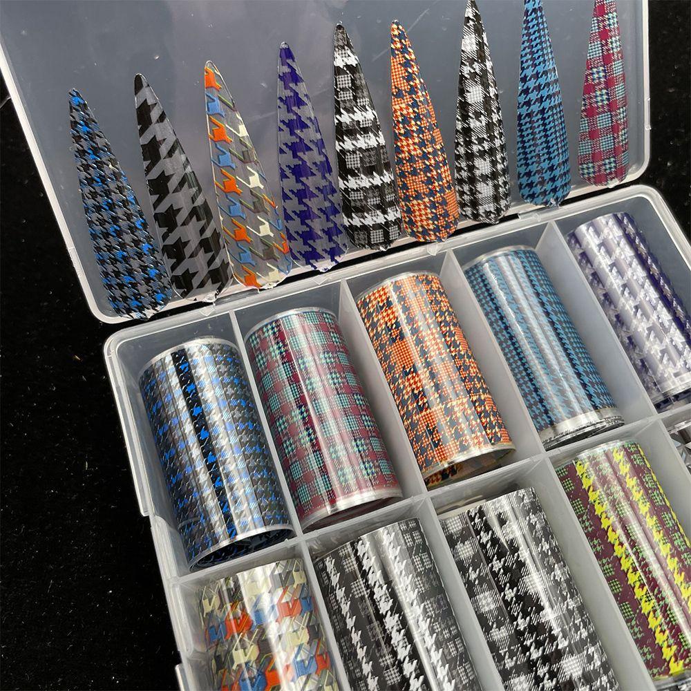 Mxbeauty Houndstooth Stiker Kuku 100 cm Warna-Warni Nail Art Dekorasi Kuku DIY Aksesoris Manicure Tools Beragam Gaya Kuku Foil Kertas Rajut