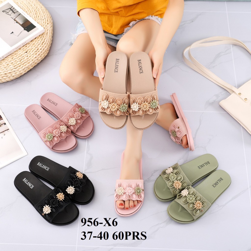 BALANCE 956 X6 ✨ COD ✔️ SANDAL SLOP 3 BUNGA + LEBAH + DAUN ORIGINAL BLC 956 IMPORT CANTIK ELEGANT