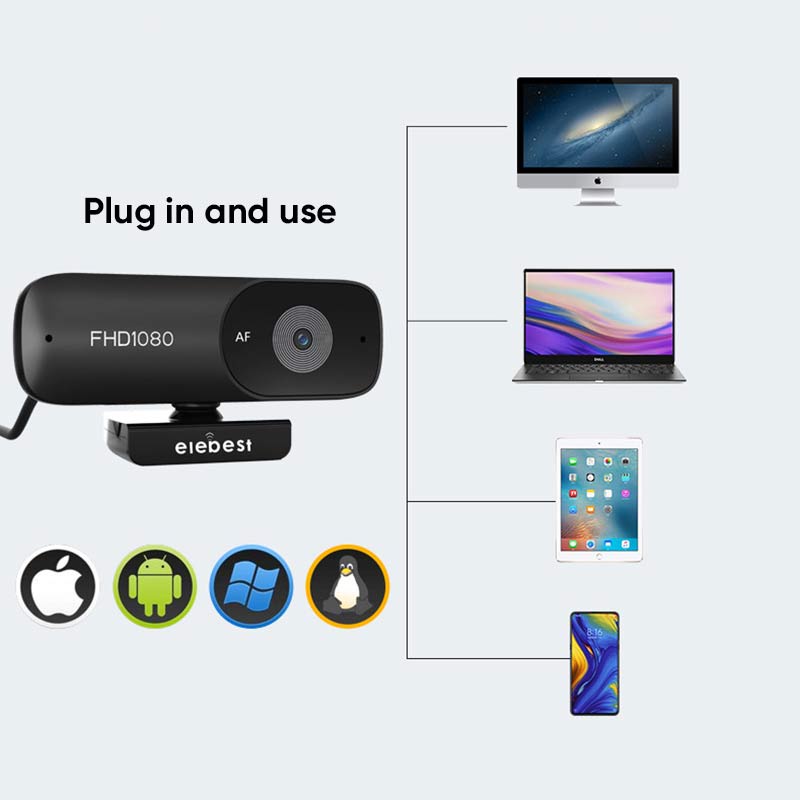 Bepop Webcam 1080P Full HD Dan Mic Untuk PC Laptop