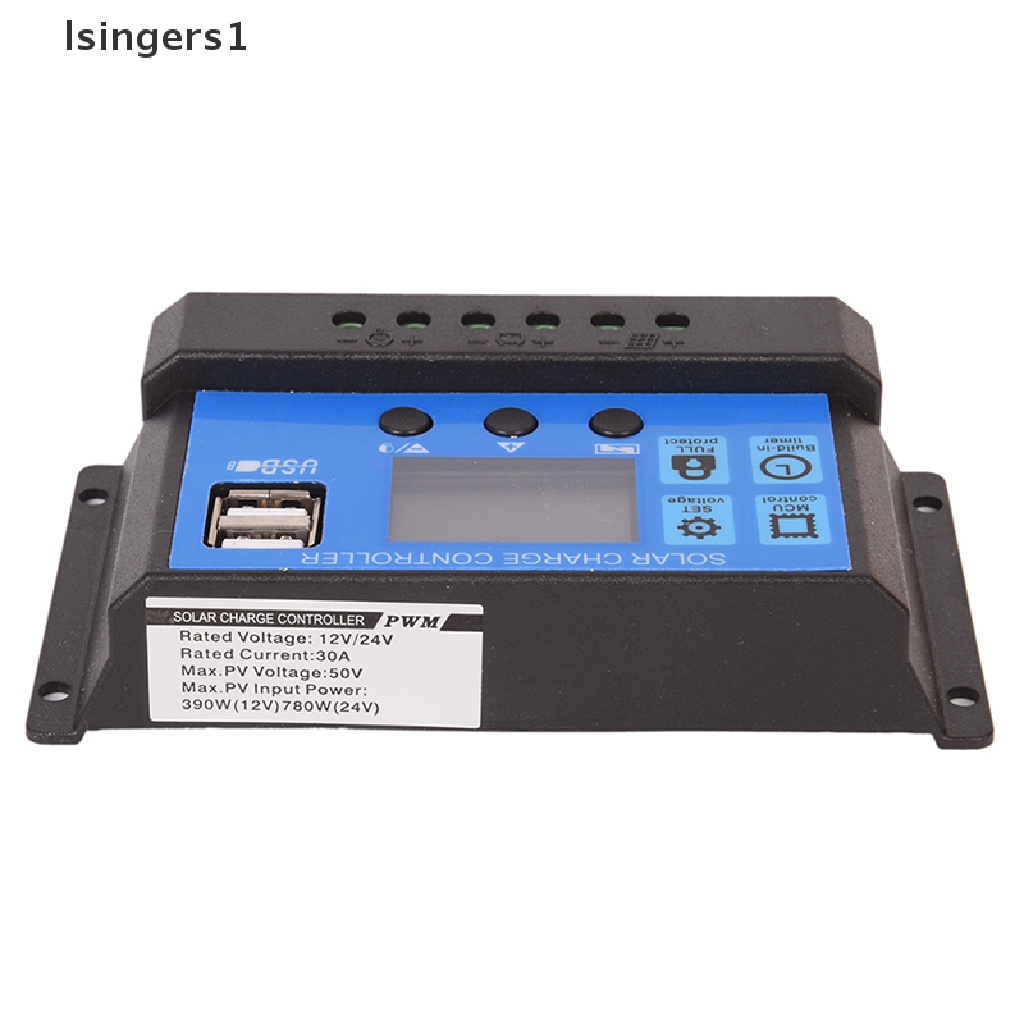 (lsingers1) Regulator Controller Charger Baterai Tenaga Surya 12V / 24V 30A PWM Dengan Layar LCD