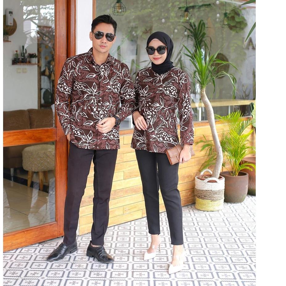 LANGSUNG ATC.. Benang Raja Batik Couple Pria Wanita Motif Daun Kertas