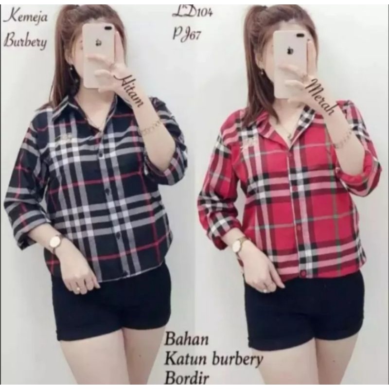 Atasan kemeja wanita motif Kotak kotak//kemeja wanita motif BB//kemeja wanita burberry