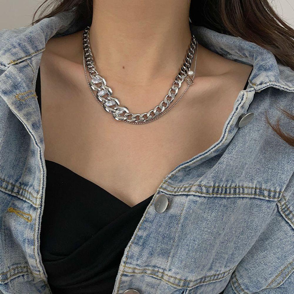 Mxbeauty Kalung Wanita Mewah Retro Hiphop Rantai Tebal Kepribadian Unisex Gaya Korea Choker