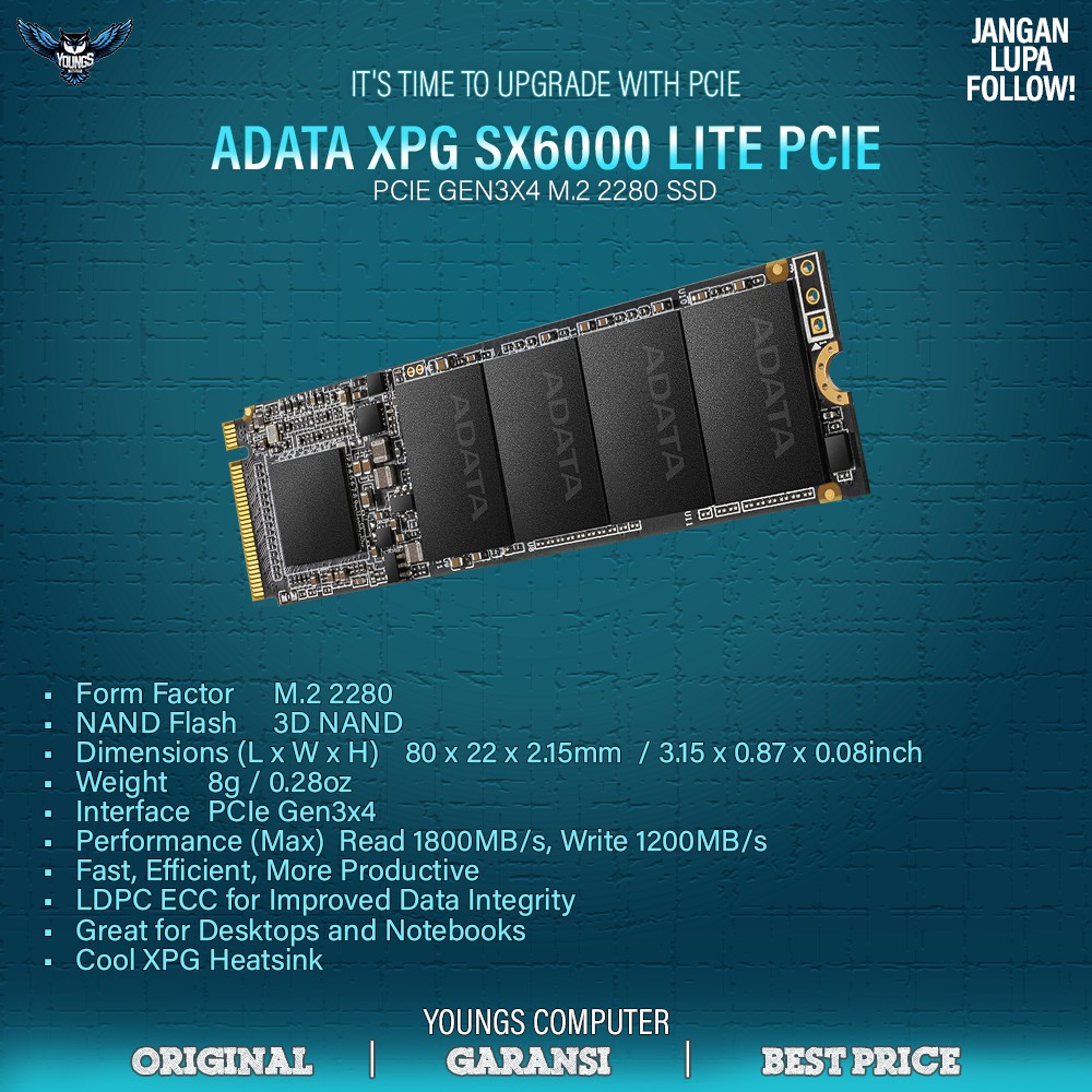 SSD ADATA XPG SX6000 LITE 1TB - PCIe Gen3x4 M.2 2280 Internal SSD NVME