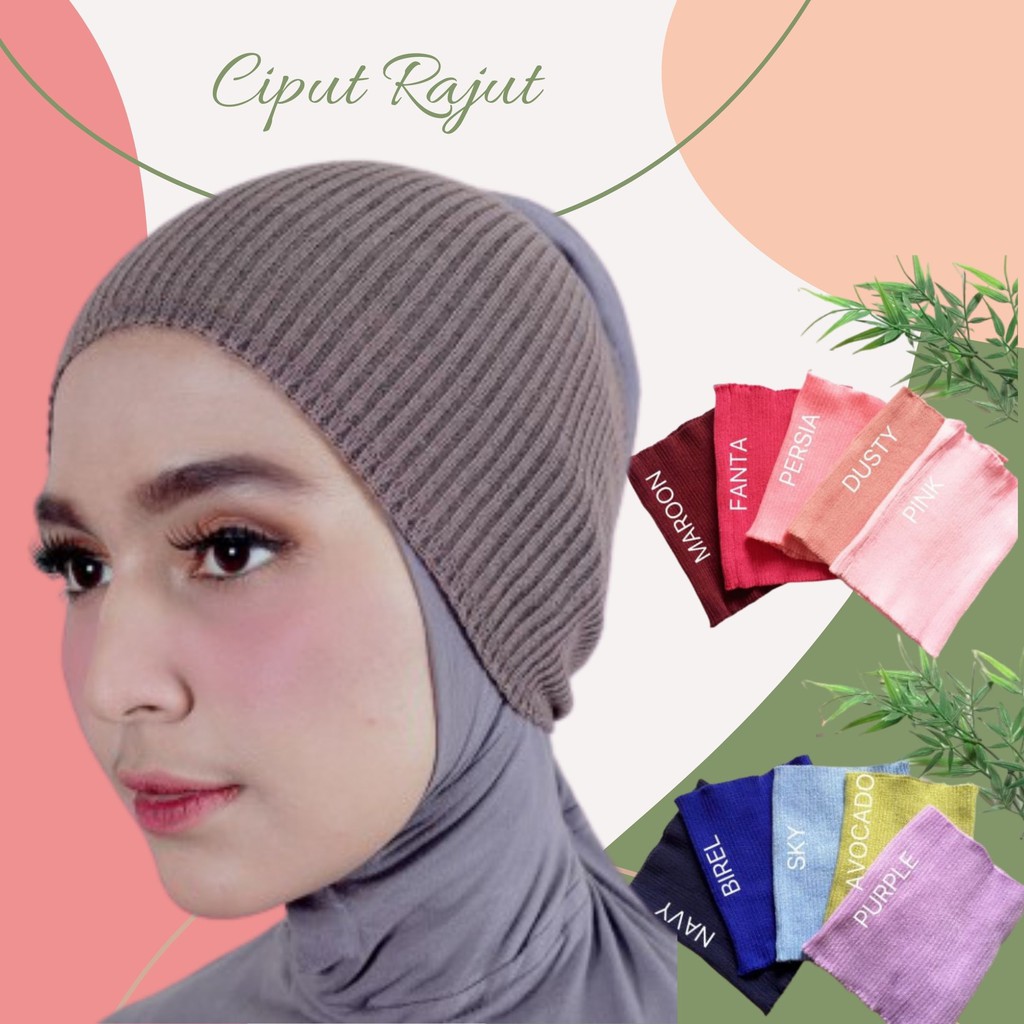 Ciput Bandana Rajut Salur Polos Anti Pusing Ciput Inner Hijab /Ciput