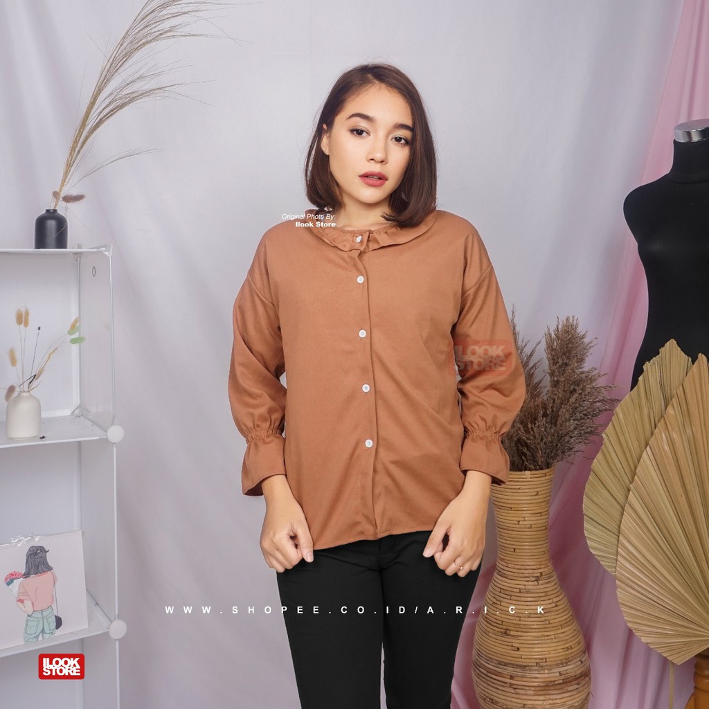 ilook | Valery Top Blouse |Atasan Wanita Blouse | Bahan creap - Fit to L-Valery Top - Coklat