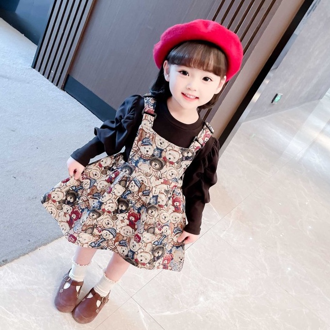 DR106-Dress Anak Perempuan  2 in 1 Overall Super Kate