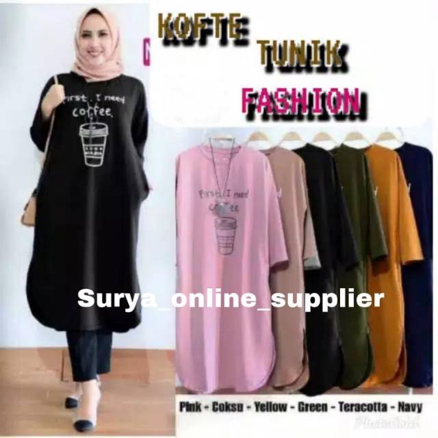 TUNIK KOFTE TUNIK FASHION WANITA JUMBO BAHAN BABYTERY NO KANTONG KANAN&amp;KIRI