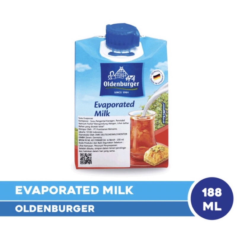 Oldenburger Evaporated Milk 75 Fat Susu Evaporasi 188Ml / 200g