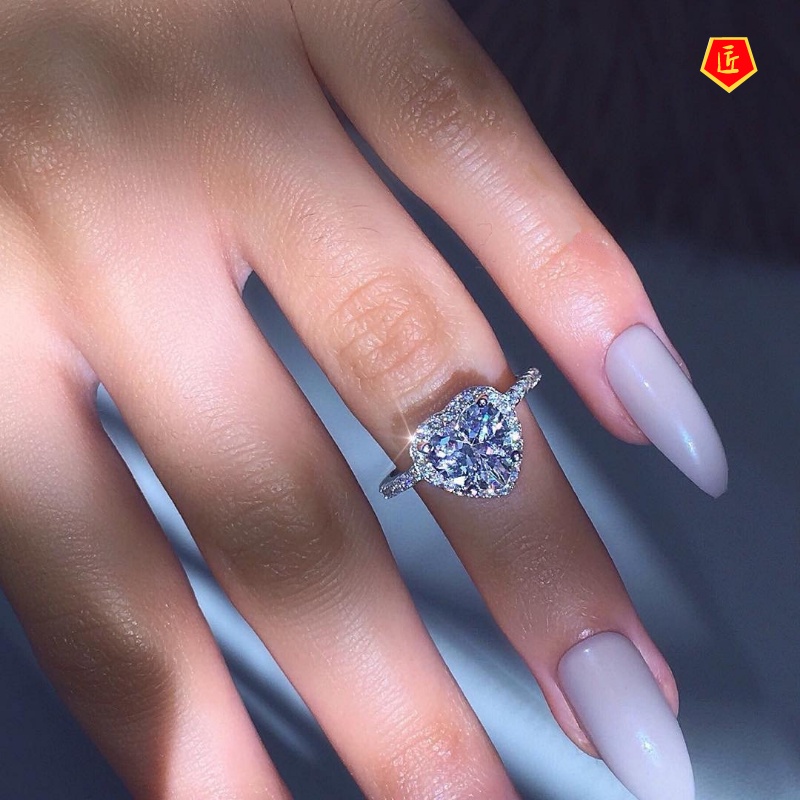 [Ready Stock]Classic Micro-Inlaid Heart-Shaped Zircon Ring Banquet Hand Jewelry