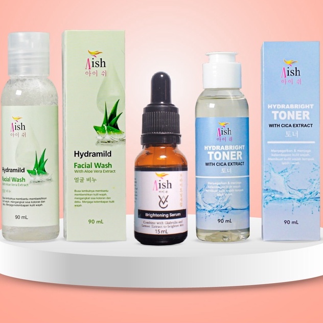 AISH SKINCARE  - FACIAL WASH / AISH SERUM KOREA / TONER / DAY&NIGHT CREAM - 100% Original-Paket Glow (Bright)