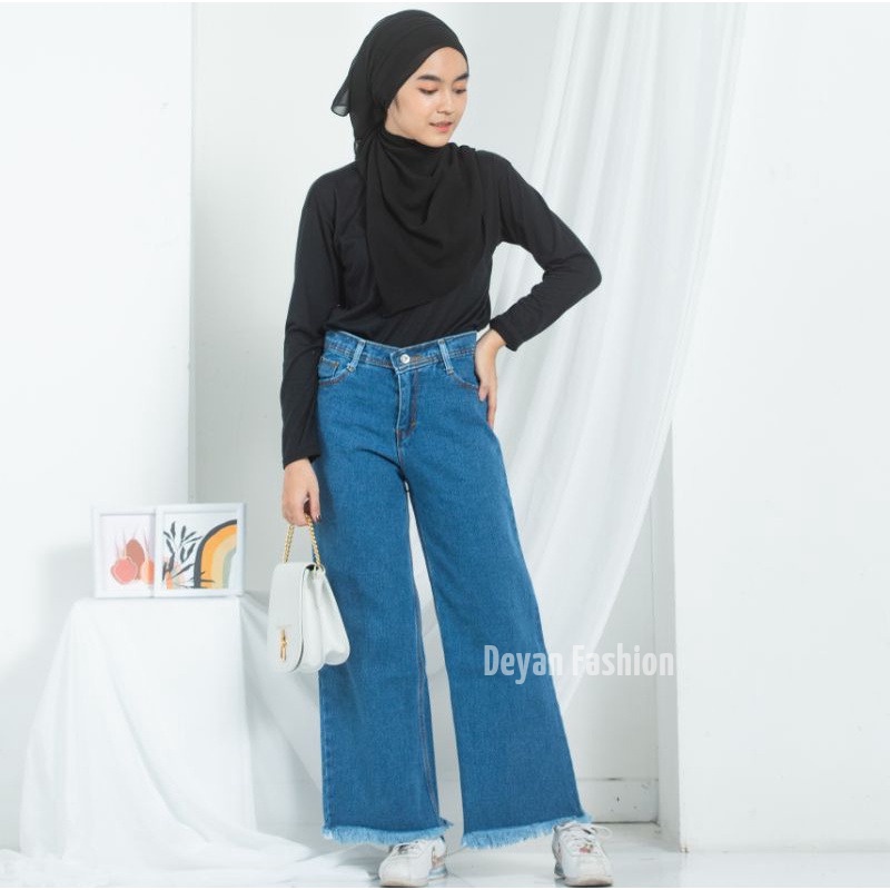 DEYAN - Celana kulot jeans rawis wanita tebal premium