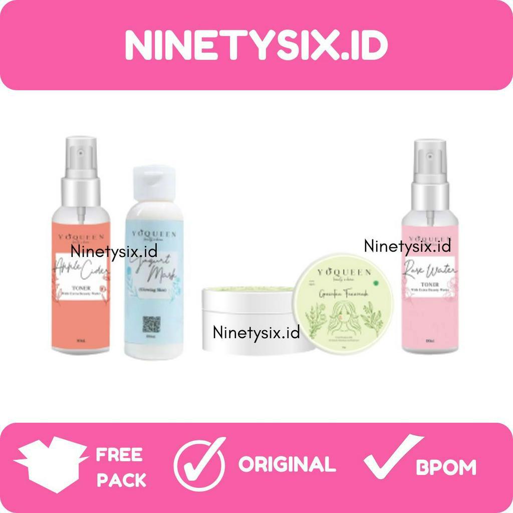 (BUNDLE) YOQUEEN BEAUTY Masker Greentea + Campuran Masker ROSE WATER YOGURT TONER CUKA APEL