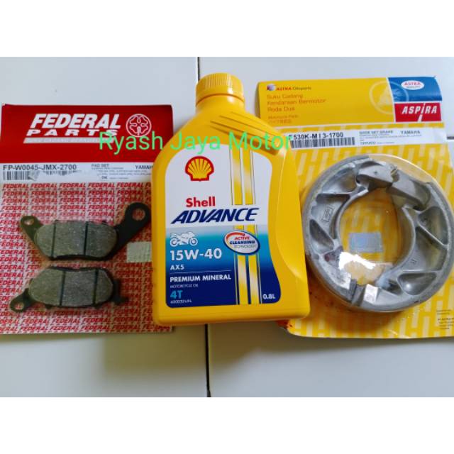 Paket kampas rem depan belakang Federal/asp + oli mesin Shell Ax5 800ML for Vixion New/JMX/Vega ZR