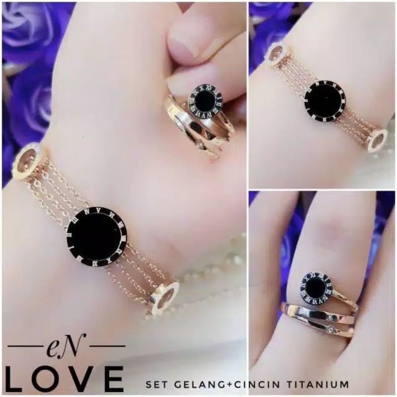 Gelang set cincin asli titanium anti karat