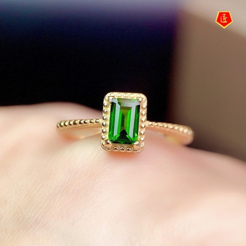 [Ready Stock]Simple Fashion 18K Gold Emerald Open Ring