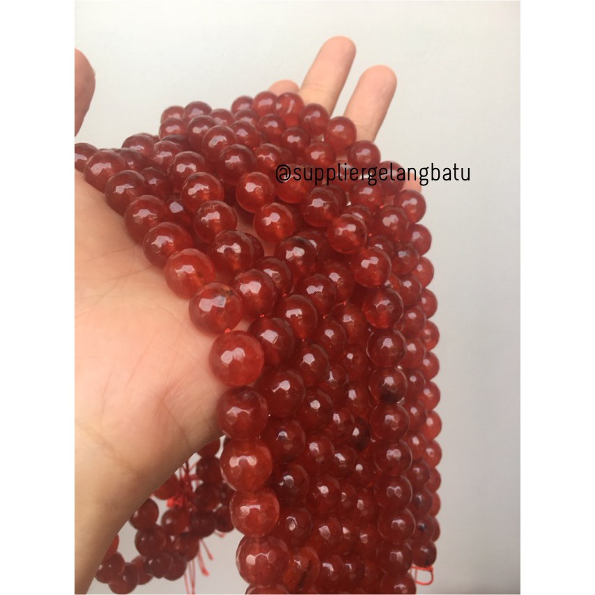 batu beads CUTTING 12mm red garnet faceted agate merah aksesoris craft pria wanita fashionita model