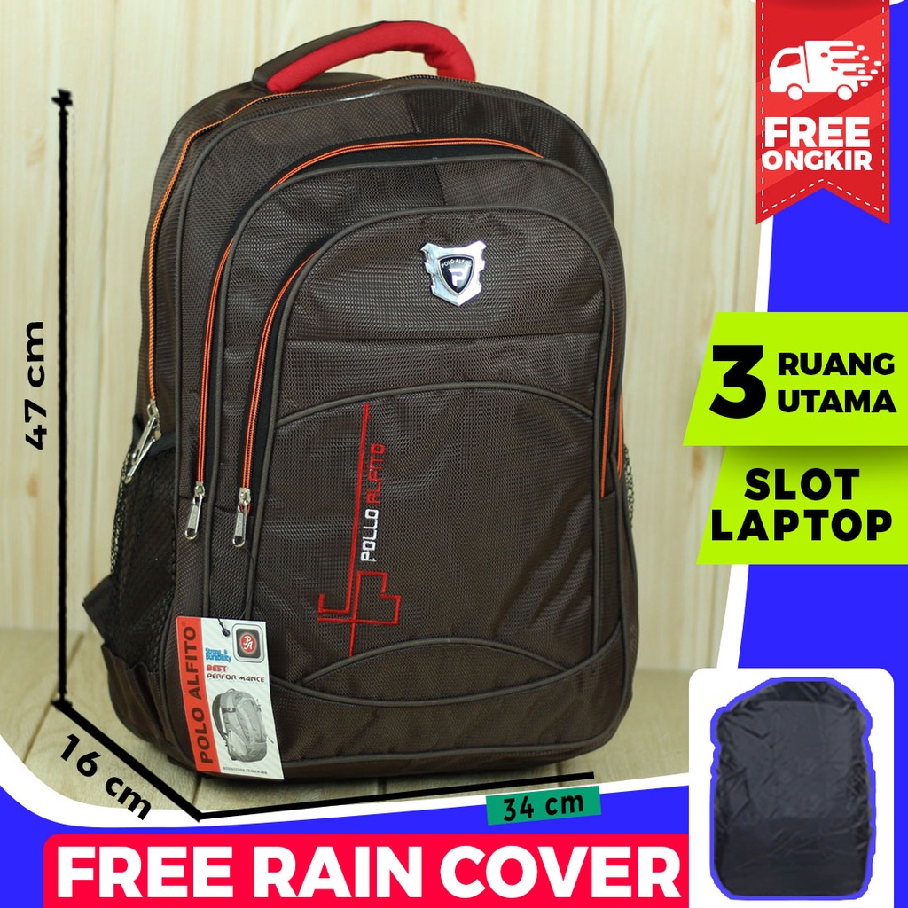 TERLARIS Backpack Pria Wanita Polo Alfito Tas Ransel Sekolah Kuliah Kerja Cowo Cewe Free Raincover