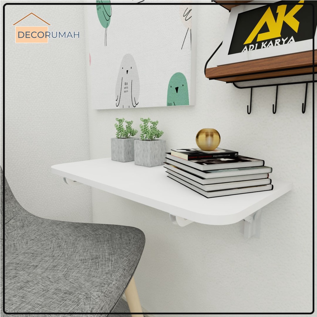 Meja Lipat Dinding 60 x 40 Meja Belajar Kerja Dinding Ambalan Tempel Braket Besi Engsel Laptop Kompu