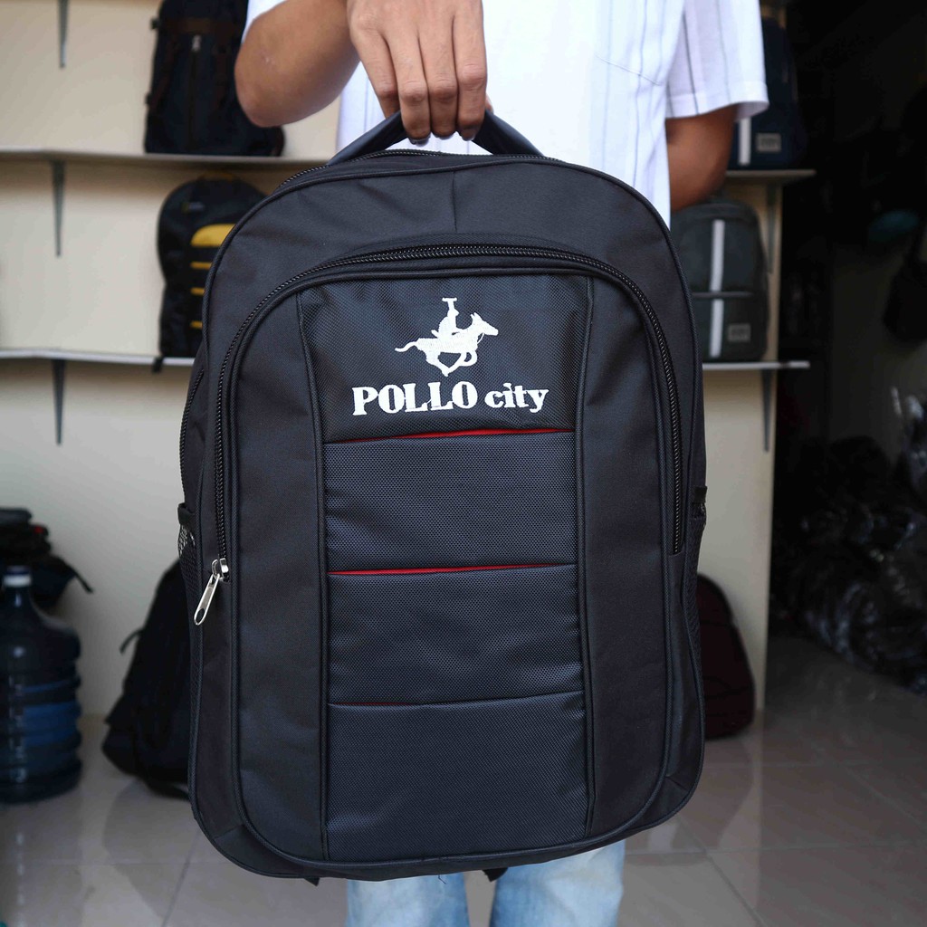 Tas Ransel Polo City Hitam Elegan Backpack Sekolah Kuliah Seminar Awet