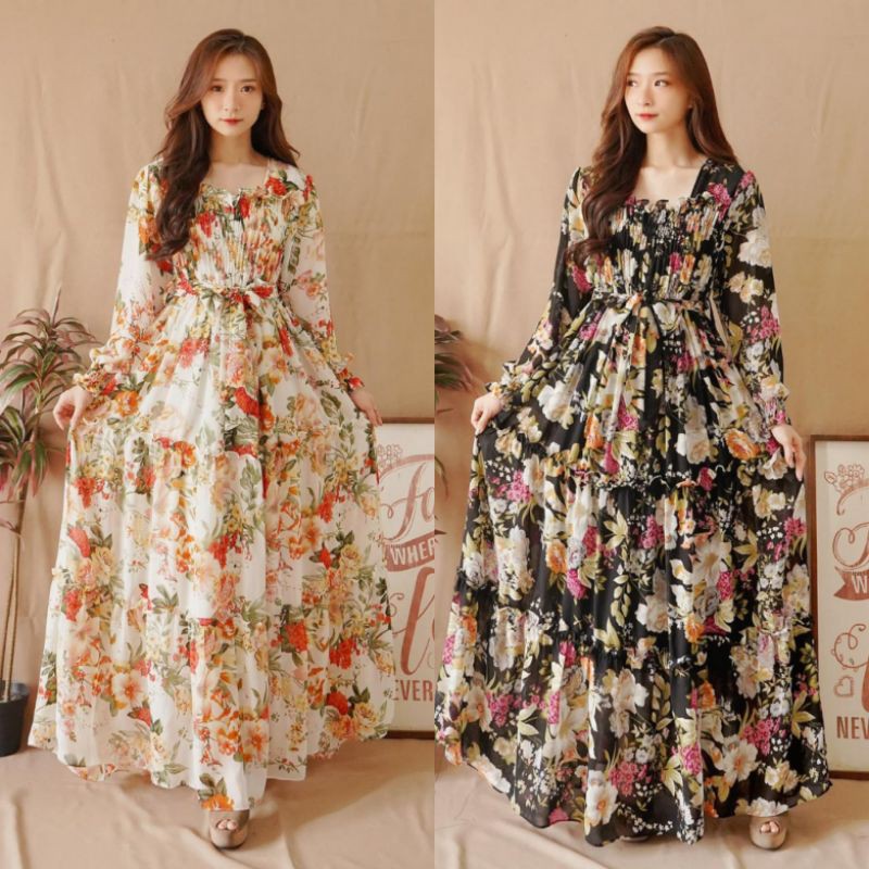 VENUS DRESS GAMIS MAXI CERUTI IMPORT MOTIF BUNGA