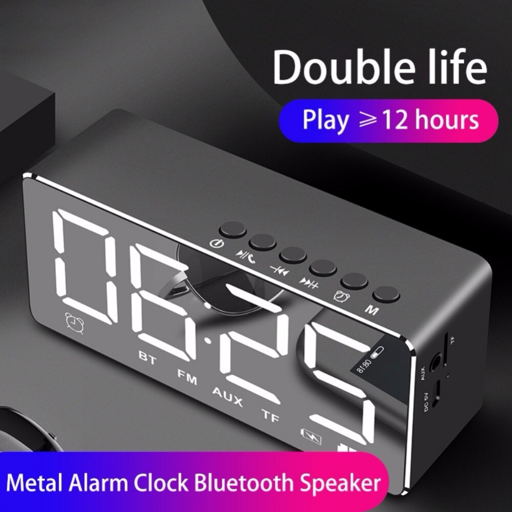 Q9 Portable Bluetooth Speaker mirror LED Display Alarm Clock HandsFree