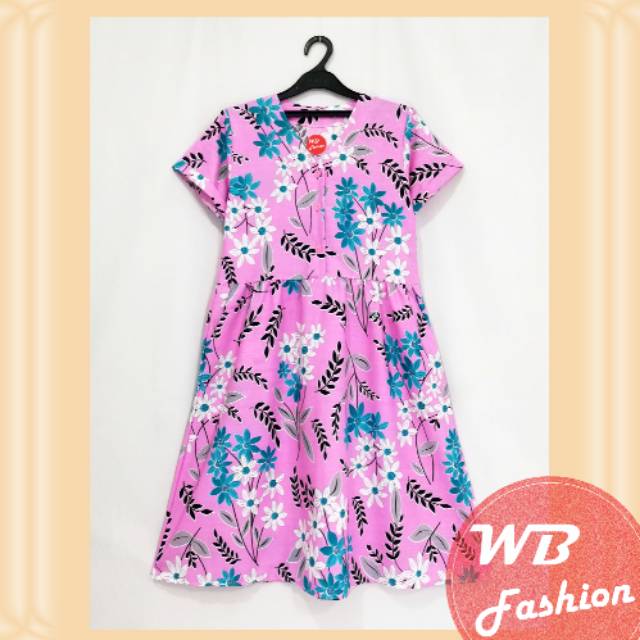 Midi dress zea pink / daster selutut / daster katun all size LD 98