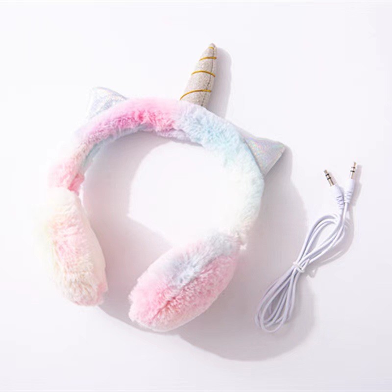 [ QL-406 ]HEADPHONE UNICORN TANDUK  RAINBOW BULU TYPE QL-406 /HEADPHONE KARAKTER ANAK