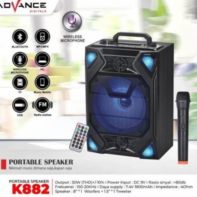 :::::::] Speaker Portable Meeting Bluetooth 8" K 882 ADVANCE +Mic+Remote