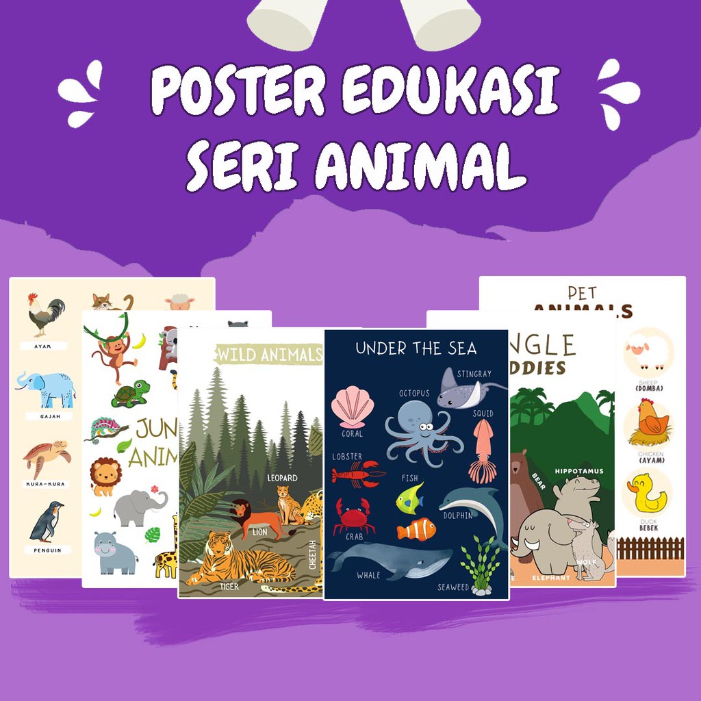 POSTER ANAK - POSTER BELAJAR EDUKASI TK PAUD SERI NAMA-NAMA HEWAN ...