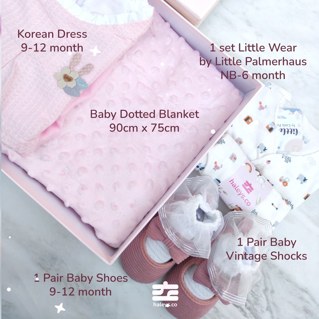 Aurora Package Hampers Bayi Perempuan | Kado bayi korean dress lengkap | Baby Gift Box Premium 0-12 bulan | Hampers Baby Girl Boy Haleys.co