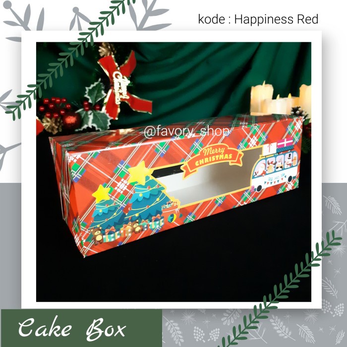 

✨ BISA COD ✨ Box Roll Cake Natal Happiness Red / Christmas Packaging Hampers