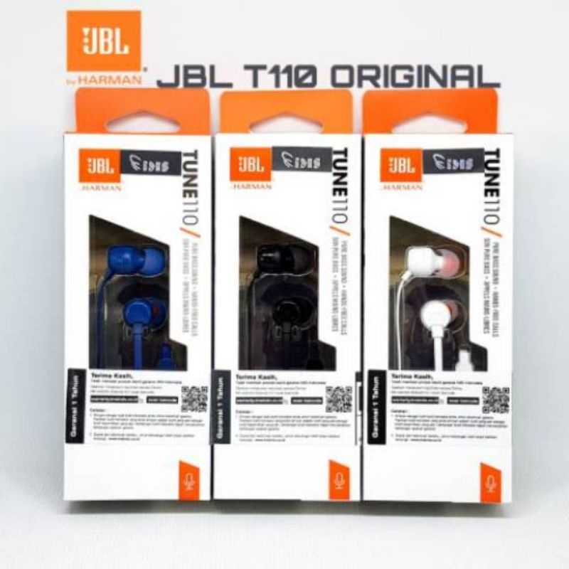 JBL T110 / Headset JBL T110 Original IMS inEar Headphone With mic Garansi Resmi