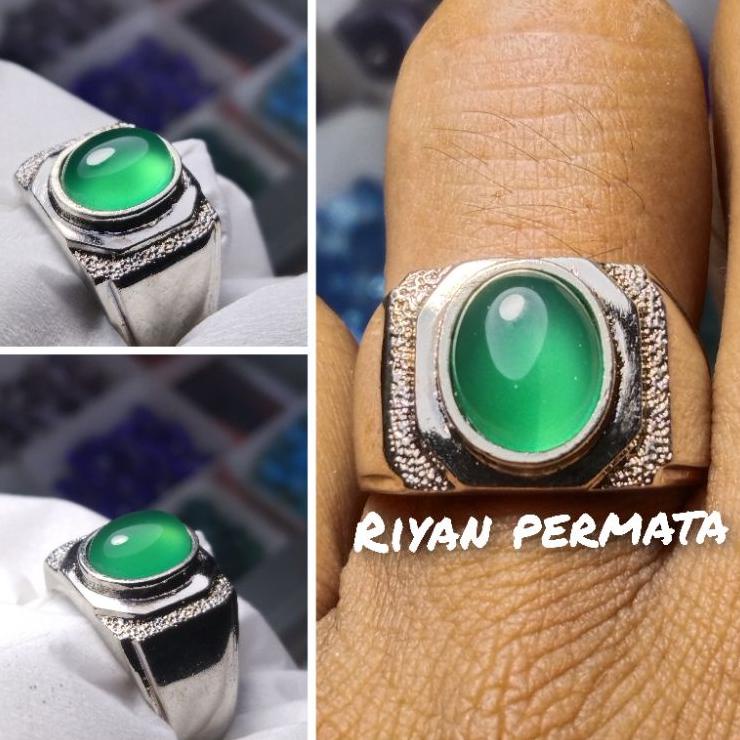 Kekinian - Cincin batu akik green Chalcedony/Sulaiman hijau giwang