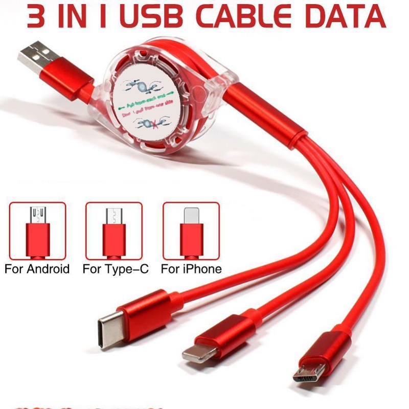 (3 In 1 Kabel Data / Charger Micro Usb / Type C Universal Untuk Apple Iphone / Android