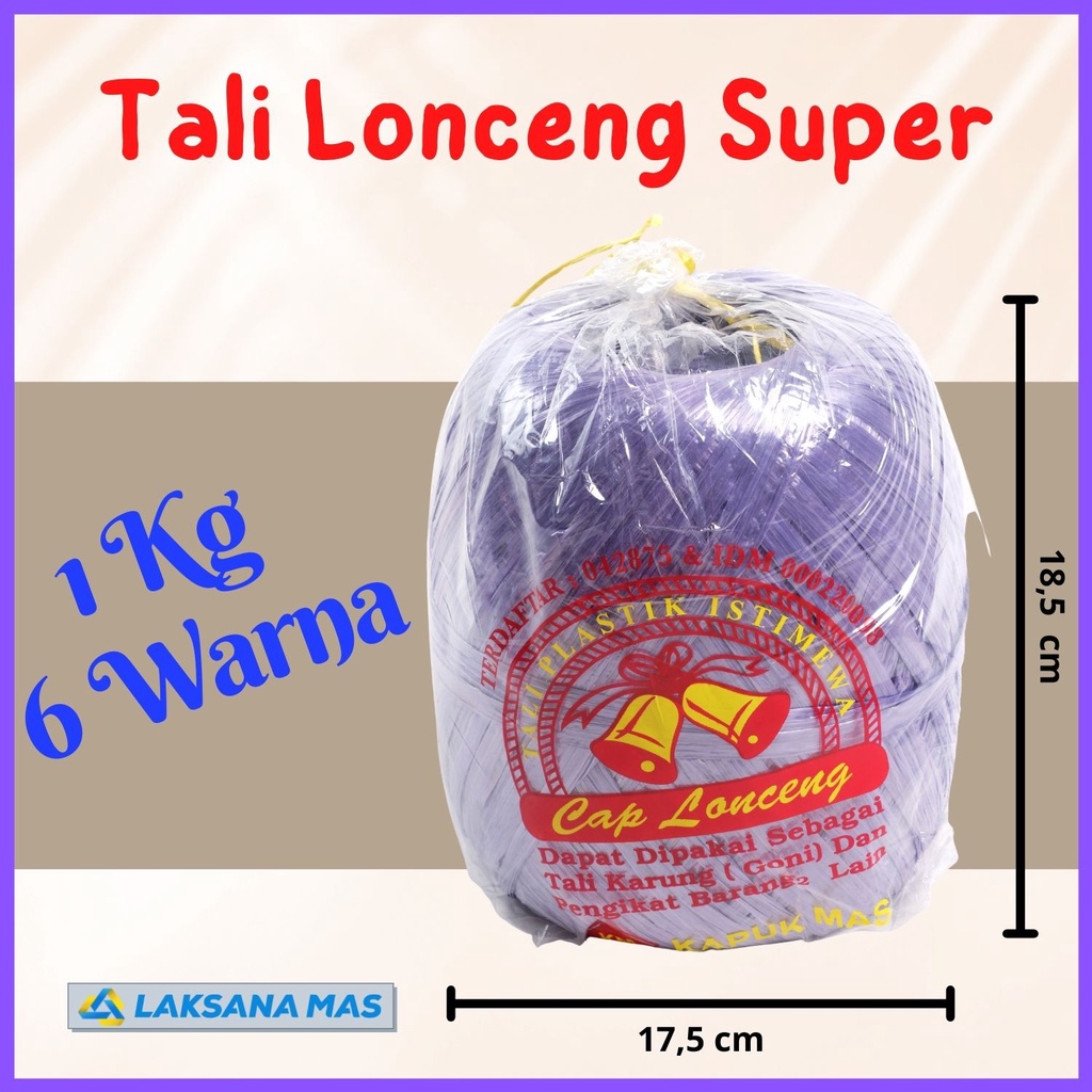 

Tali Rafia Plastik Laksanamas Merek Lonceng Super Warna Ungu/Oren/Merah/Biru/Kuning/Hijau di Jakarta/Depok/Tangerang/Bekasi