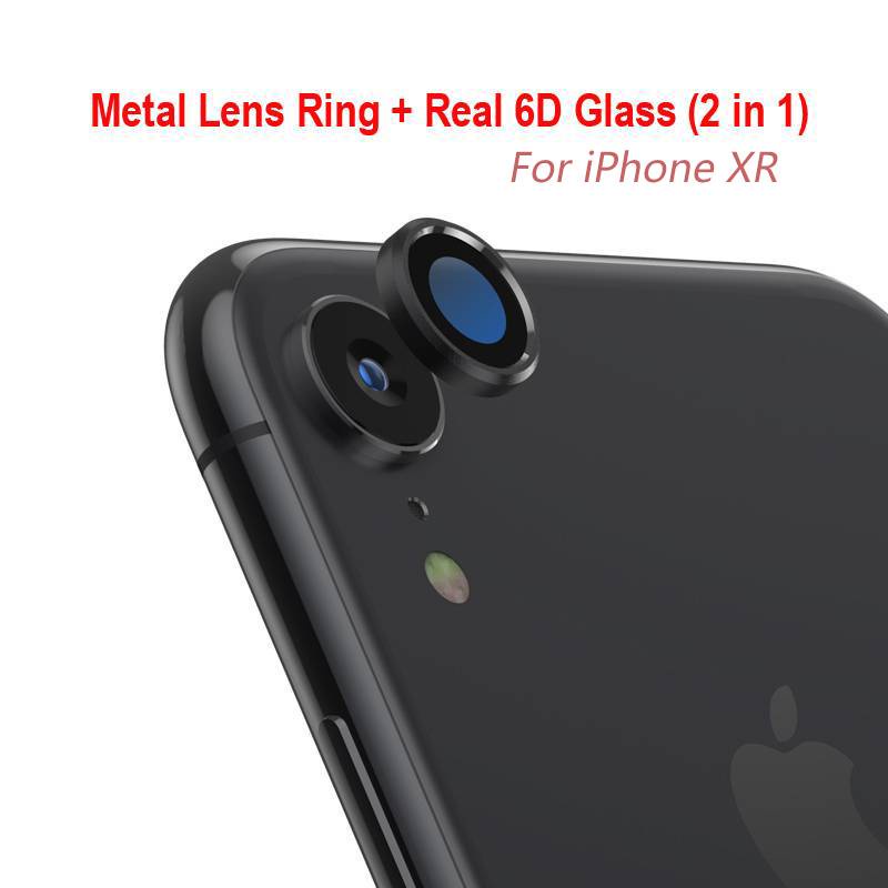 Pelindung Lensa Kamera Tempered Glass 6d Bahan Metal Warna Hitam Silver Emas Untuk Iphone Xr